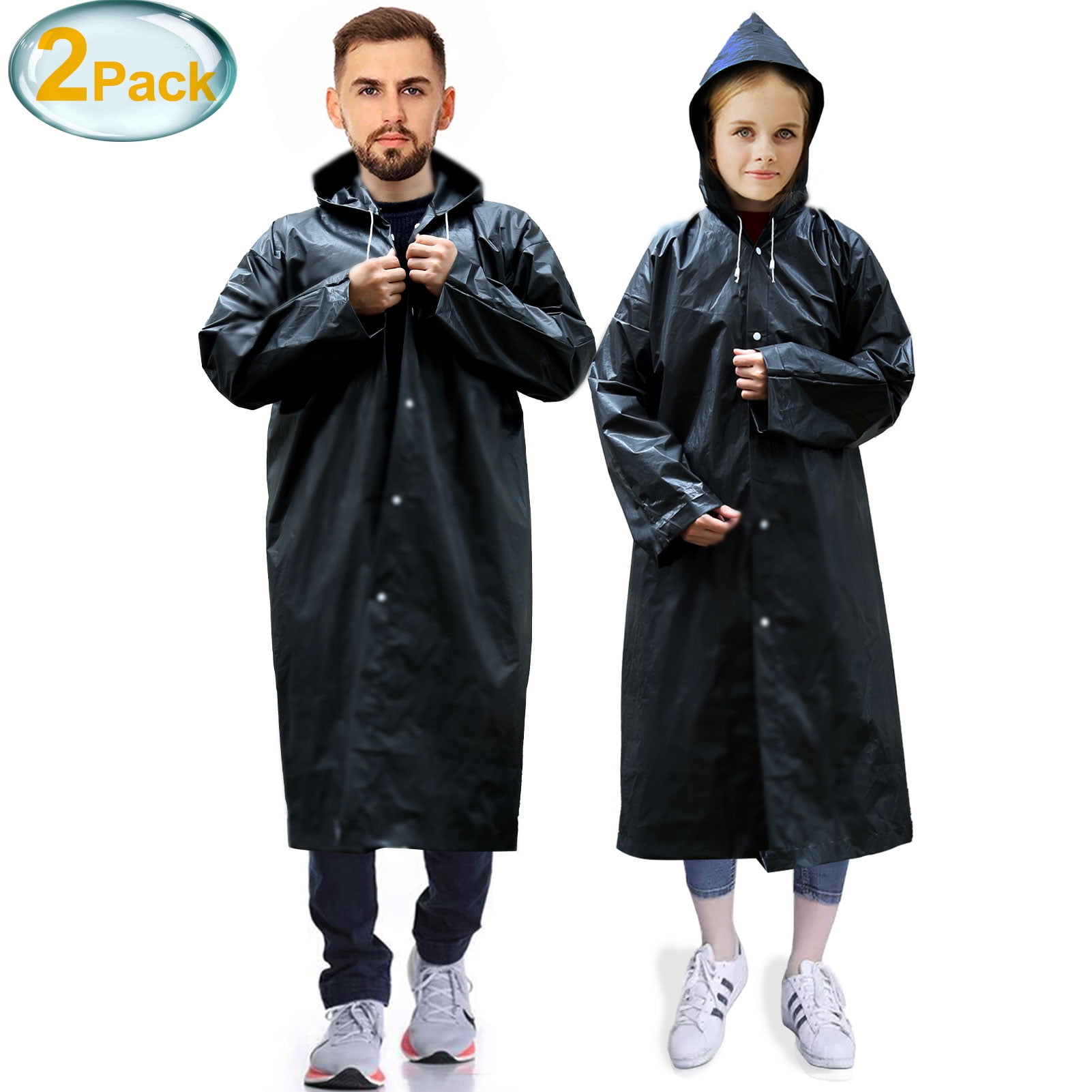 cyrico 2 Pack Rain Ponchos for Adults, EVA Clear Raincoat Waterproof ...