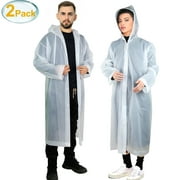 cyrico 2 Pack Rain Ponchos for Adults, Men Women Reusable EVA Clear Raincoat with Hood