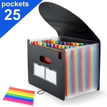 cyrico 25 Pockets Accordion File Organizer, Expanding File Folder with Labels, Portable Letter A4 Size Paper Document Receipt Organizer for Classroom, Home, Office and Travel, Black