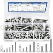 cyrico 252 Pcs Nuts and Bolts Assortment Kit, 304 Stainless Steel Hex Bolts and Nuts Washers Kit, 12 Size 1/4-20 5/16-18 3/8-16 Machine Screw Set Full Thread with Storage Case