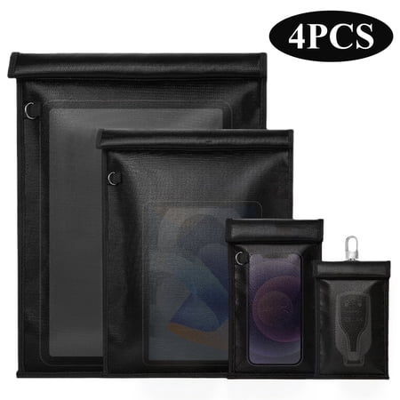 cyrico 4 Pack Faraday Bags, Large Faraday Bag for Laptops & Tablets & Phones & Car Keys, Anti-Tracking Faraday Cage, Faraday Key Fob Protector, Fireproof Waterproof EMP Bag RFID Signal Blocker Pouch