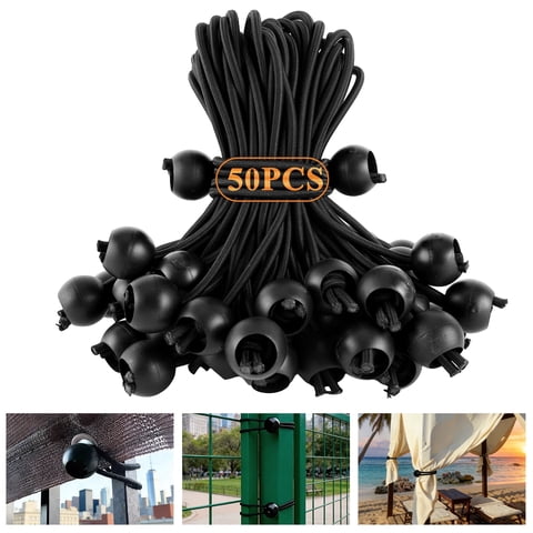 cyrico 50 Pack Bungee Cords with Balls, Heavy Duty Bungee Ball Cords 6 Inch, Canopy Tarp Tie Down Ball Bungee Cords for Camping, Tents, Cargo, Shelter, Holding Hoses