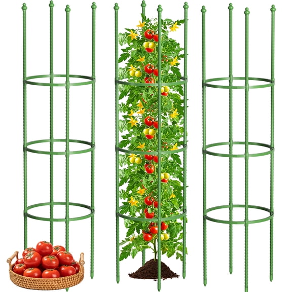 cyrico Tomato Cage 3 Pack, 59 Inch Adjustable Tomato Plant Support Cages for Garden and Pots, Steel Core Plastic Coated Trellis for Raised Bed Climbing Plants Cucumber Beans Peppers Vegetable Flower