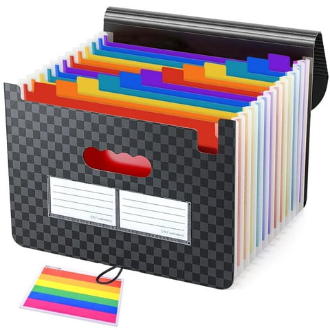 cyrico Accordion File Organizer 12 Pockets, Expanding File Folder with Tabs, Portable Letter A4 Size Paper Document Receipt Organizer for Classroom, Home, Office and Travel, Black