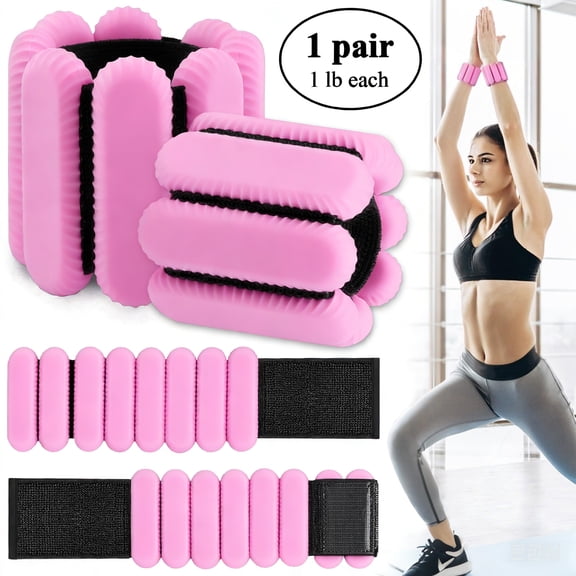 cyrico Ankle Wrist Weights Set, Adjustable Strength Leg Weights Set of 2 (1Lb Each), Wearable Wrist Leg Arm Weights for Yoga, Walking, Pink