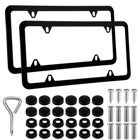 cyrico Black License Plate Frame 2 Pack, 4 Hole Slim License Plate Holder Aluminum Car Tag frame Universal US Car License Plate Covers Car Accessories with Screws Washers Caps