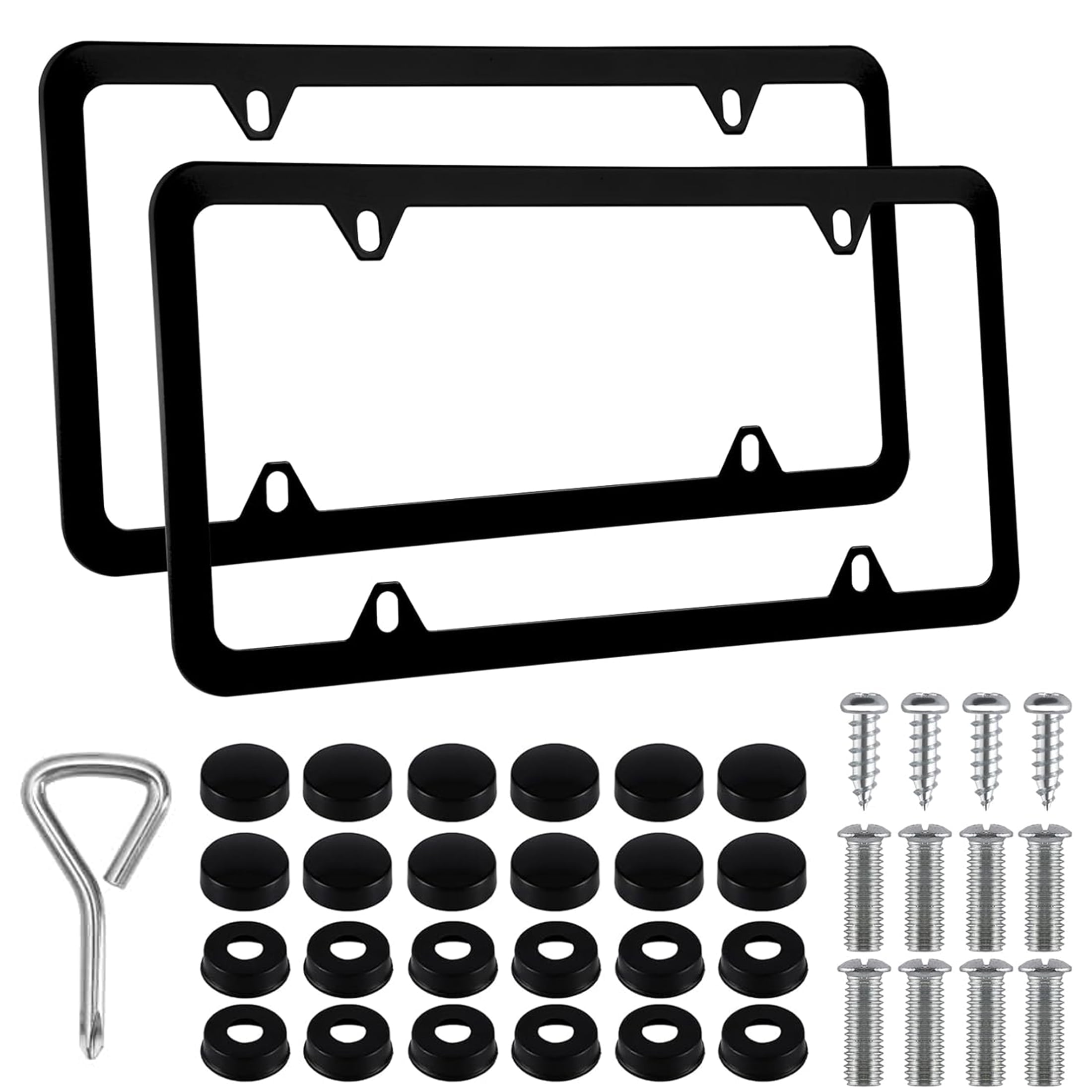 cyrico Black License Plate Frame 2 Pack, 4 Hole Slim License Plate Holder Aluminum Car Tag frame Universal US Car License Plate Covers Car Accessories with Screws Washers Caps