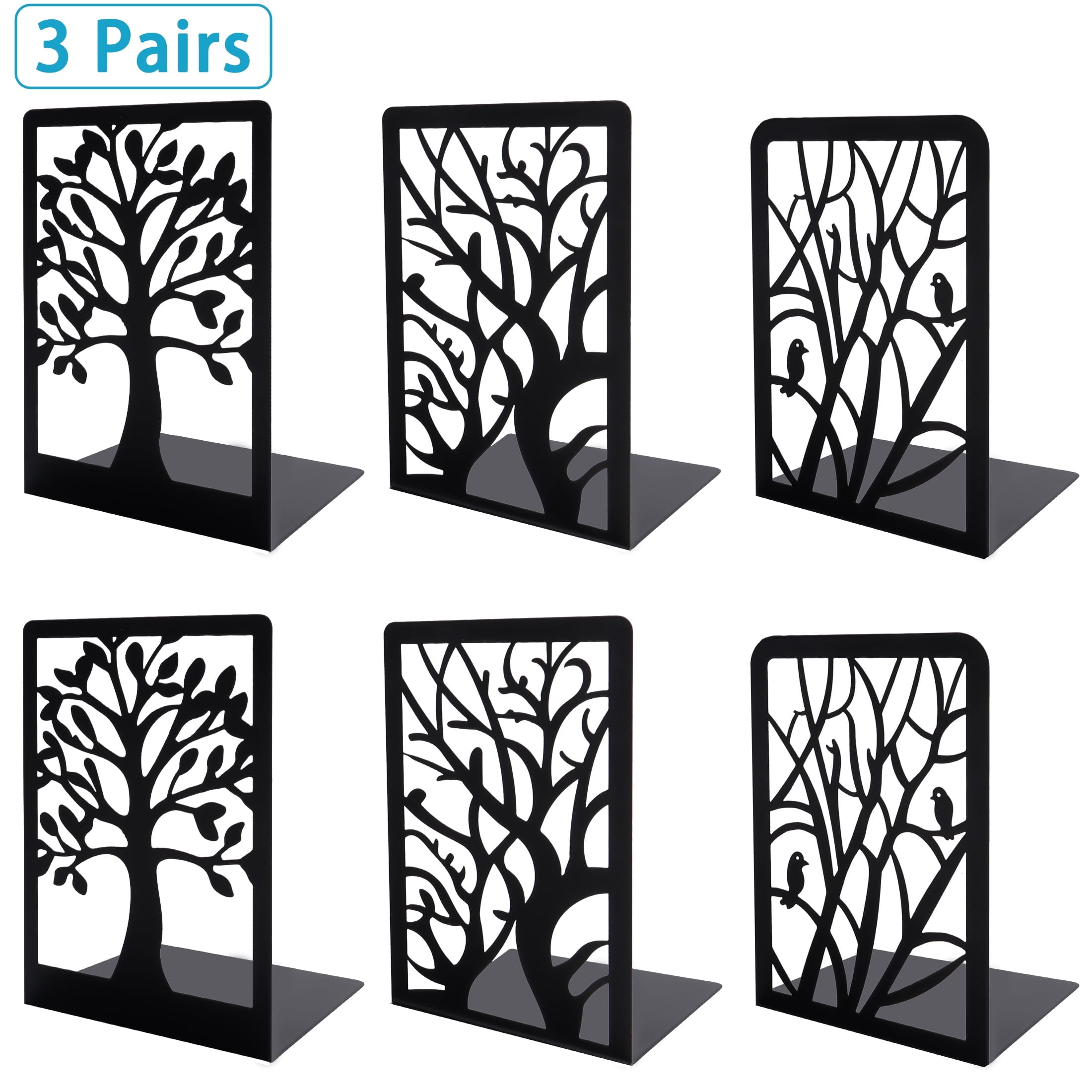 Tree Bookends cyrico Book Ends for Shelves, 3 Pairs Metal Bookends Decorative for ...