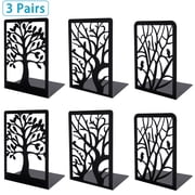 cyrico Book Ends for Shelves, 3 Pairs Metal Bookends Decorative for Heavy Books Tree Book Holders Heavy Duty Book Stopper for Home Office School, 6.6 x 4.7 x 3.5 Inch, Black