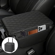 cyrico Car Center Console Cover, Leather Armrest Cover Cushion for Car with 2 Storage Bags, Universal Auto Arm Rest Protector, Car Interior Accessories for Most Vehicles Black