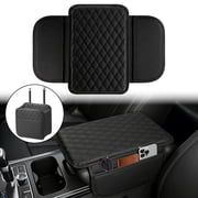 cyrico Car Center Console Cover, Leather Armrest Cover Cushion for Car with 2 Storage Bags, Universal Auto Arm Rest Protector, Car Interior Accessories for Most Vehicles (Black)