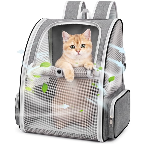 cyrico Cat Backpack Carrier, Large Pet Backpack for Small Dogs and Cats Up to 15 Lbs, Collapsible Cat Backpack with Ventilated Mesh for Travel Hiking, Gray