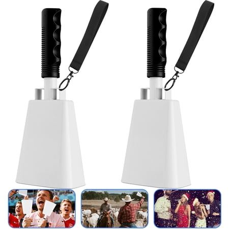 Cyrico Cowbells for Sporting Events, 2 Pack 10 Inch Large Hand Percussion Bells with Wrist Strap, Loud Noise Makers for Football Games, School Activities, and Musical Performances