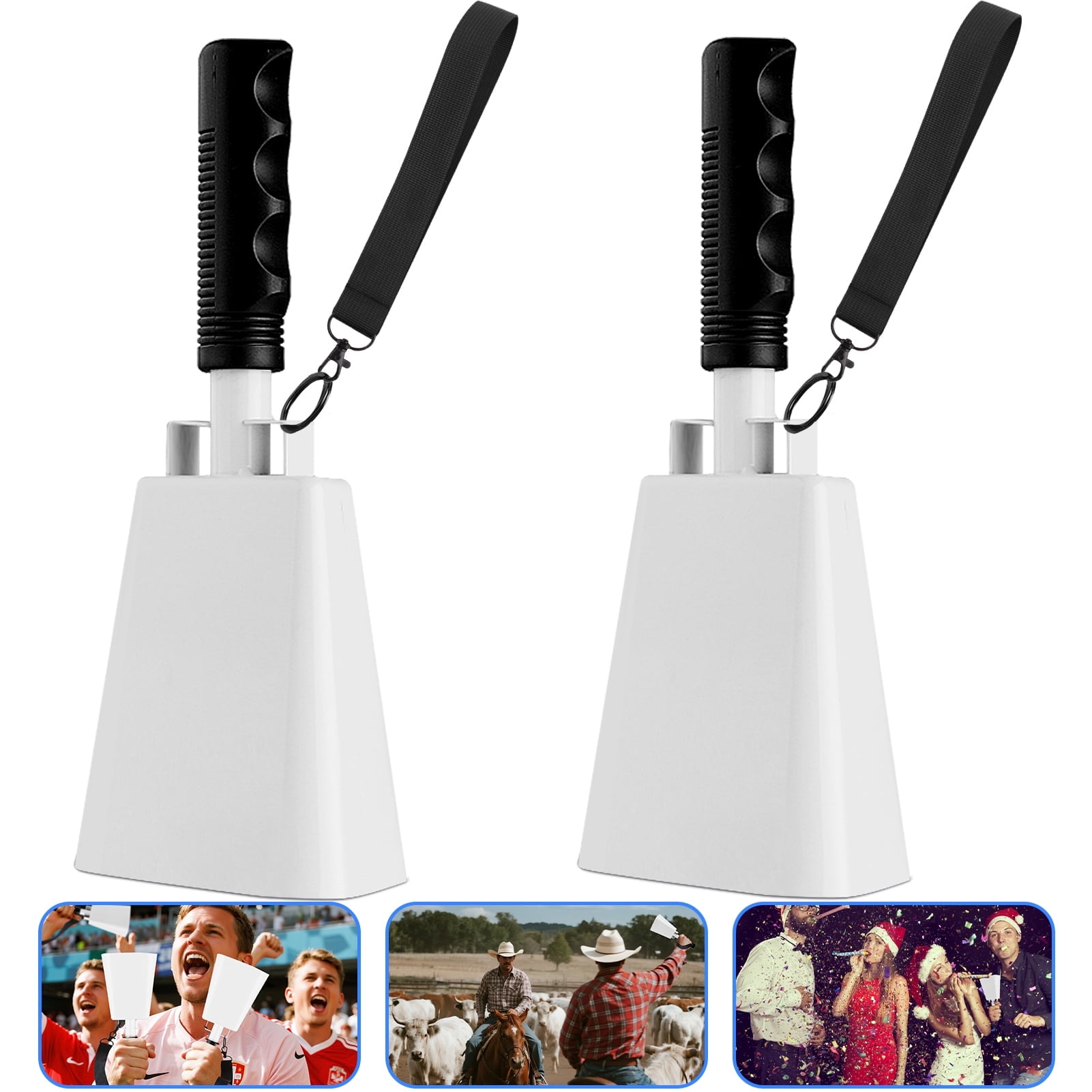 Cyrico Cowbells for Sporting Events, 2 Pack 10 Inch Large Hand Percussion Bells with Wrist Strap, Loud Noise Makers for Football Games, School Activities, and Musical Performances