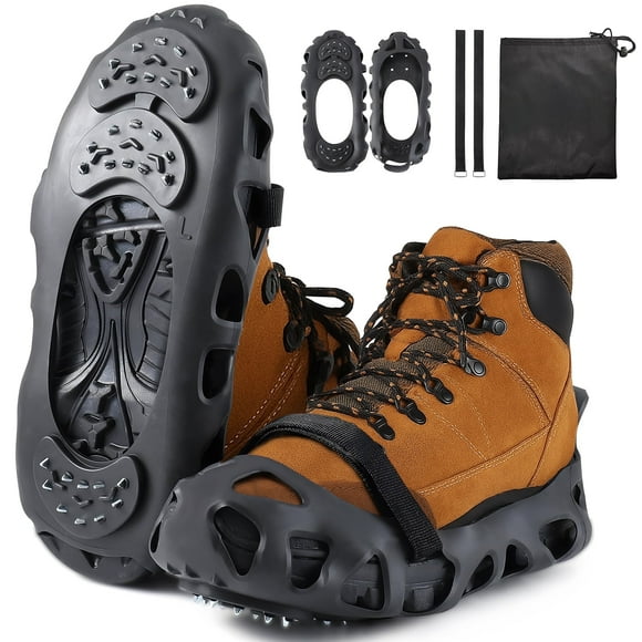 cyrico Crampons Ice Cleats, 30 Spikes Traction Ice Cleats Snow Grips for Men Women Winter Hiking Climbing Ice Fishing, L Size, Black