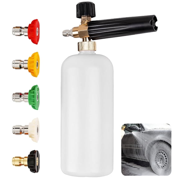 cyrico Foam Cannon for Pressure Washer with 1/4 Inch Quick Connector, Car Wash Foam Cannon with 5 Pressure Washer Nozzle Tips, Snow Foam Lance for Car Wash, 1 Liter