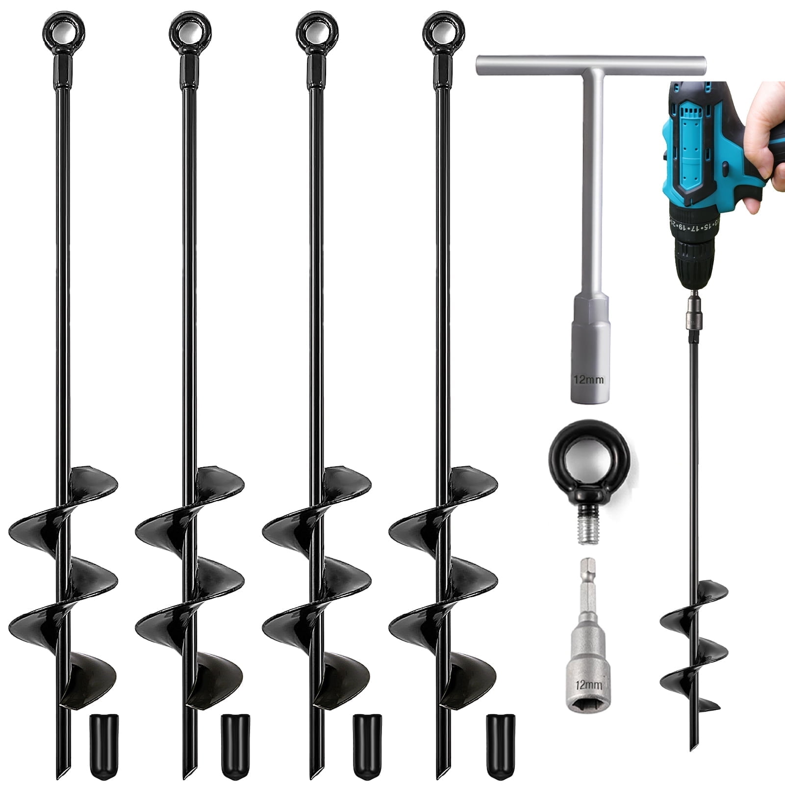 cyrico Ground Anchors Heavy Duty, Swing Set Anchor Kit 18 inch 4 Pack Screw in Earth Anchors Trampoline Stakes High Wind Metal Auger Anchor for Shed Tent Carports Securing Animals Camping Mobile Home