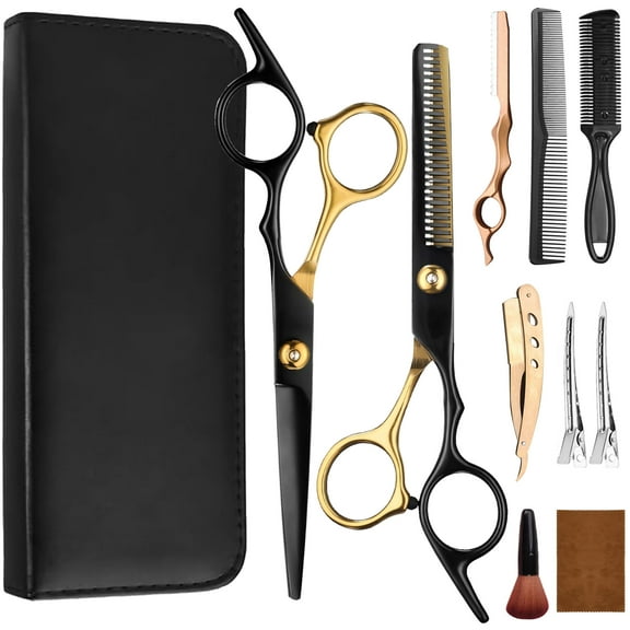 cyrico Hair Cutting Scissors, 10 PCS Professional Hairdressing Scissors Set for Men and Women, Multifunctional Stainless Steel Thinning Scissors Straight Shears Tools for Barber, Salon, Home