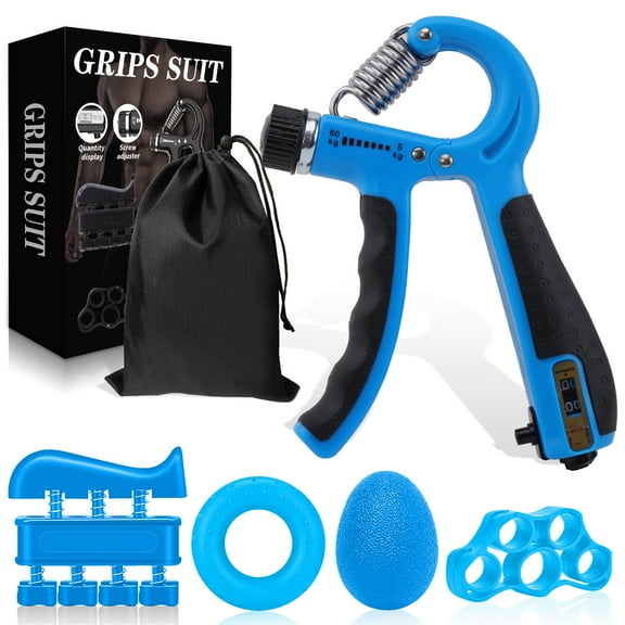 cyrico Hand Grip Strengthener 5-in-1, Adjustable Forearm Grip Strength Trainer for Finger Wrist, Blue