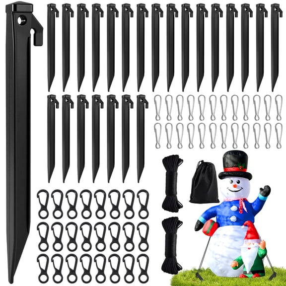 cyrico Inflatable Plastic Stakes, 24 Pack Stakes for Inflatables with Hooks & Ropes, Heavy-Duty inflatable stakes for Holiday Decorations, Tents, Canopies, and Outdoor Use