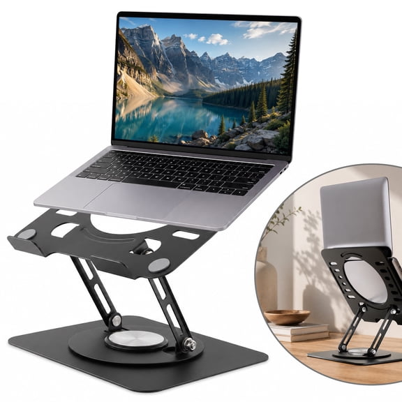cyrico Laptop Stand for Desk with 360 Rotating Base, Adjustable Ergonomic Computer Stand, Foldable Portable Laptop Riser for 1017" Laptops & Tablets, Black