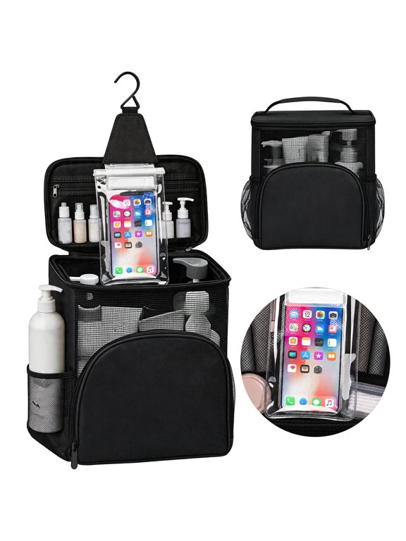 Shower Bag for College Dorm, Portable Hanging Toiletry Bag with Touchscreen Phone Pocket, Quick Dry Mesh Shower Tote Organizer for Gym, Travel and Camping