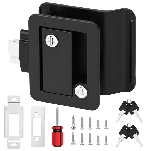 cyrico RV Door Lock, Metal Camper Door Lock Replacement Kit with Paddle Deadbolt 4 Keys, RV Entry Door Latch Handle for Travel Trailer Camper Horse Cargo Hauler, Black