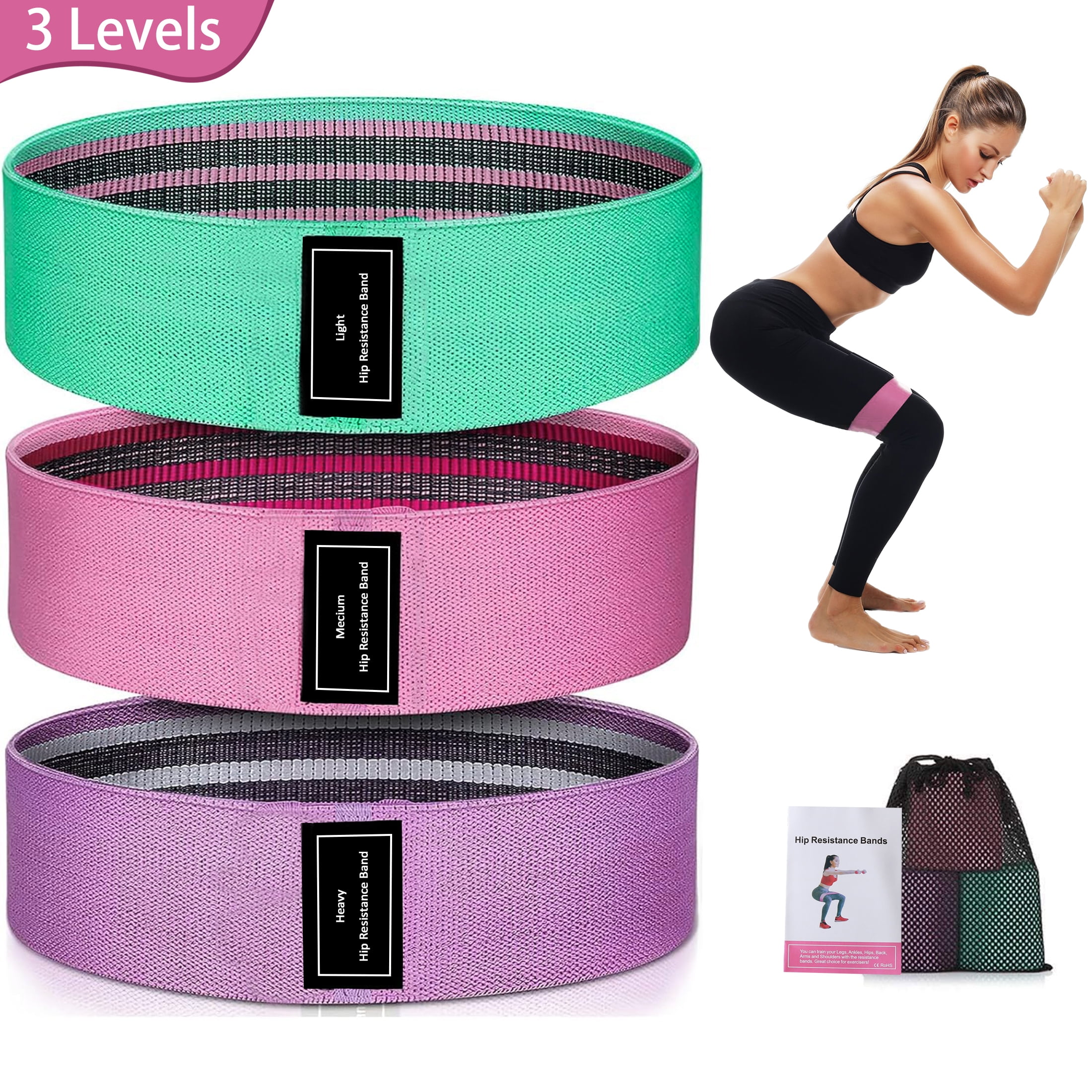 Resistance Bands Set of 3 Exercise Bands for Working Out Non-slip Booty Bands for Women Hip Circle for Training, Squats & Hips Glute Bands