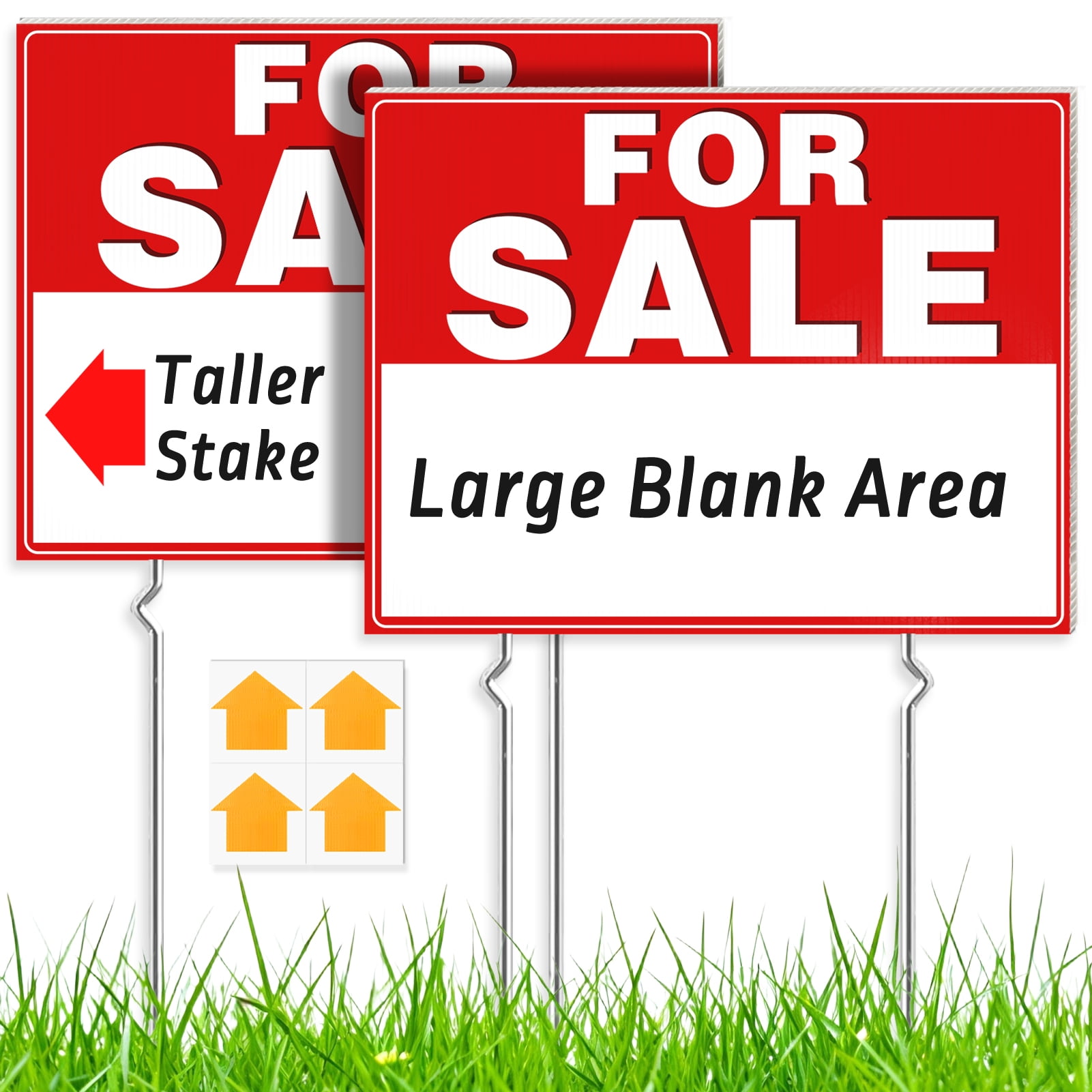 cyrico For Sale Sign Set, 2 Pack 17 x 13 Inch Double-Sided Corrugated Plastic Yard Sale Sign with Stakes & Arrow Stickers, Waterproof Outdoor Signs for Real Estate, Garage, Business, Car Sales