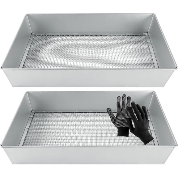 cyrico Soil Sifter for Gardening 2 Pack, 17.5 x 11.5 Inch Large Compost Sifter, Heavy Duty Metal Garden Sieve with 1/4 & 1/8 Inch Mesh Screens, Sifting Pan Tray for Rock, Dirt, Gravel, Sawdust, Sand