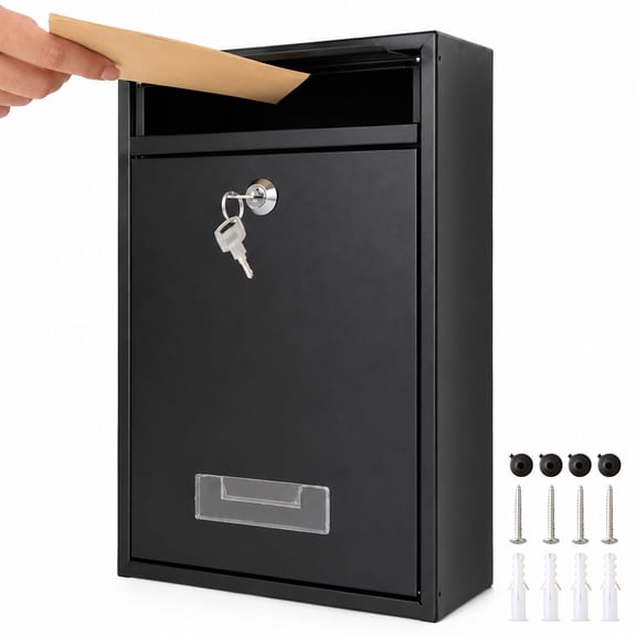 cyrico Wall Mount Mailbox for Outside, Large Wall Mailbox with Key Lock, Rust-Proof Steel Black Mail Box, Modern Key Drop Box for House Outside