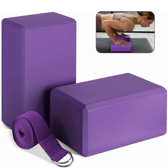cyrico Yoga Block and Yoga Strap Set, 2 Soft Non-Slip Supportive Foam Yoga Blocks with Metal D-Ring Strap for Yoga, Pilates, Meditation, Yoga Kit for Stability, Balance, Deepen Stretches