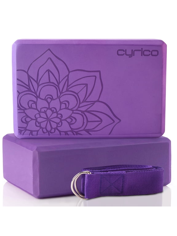 Yoga Blocks 2 Pack, Portable High Density EVA Foam Non-Slip Yoga Bricks Set with 6 ft Metal D-Ring Strap for Yoga, General Fitness, Pilates, Stretching, and Toning, 9 x 6 x 3 inches