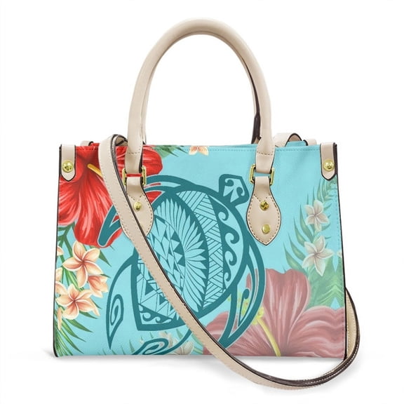 cywgift Polynesian Hibiscus Flowers Print Casual Woman's Top-handle Bags Leather Clutch Bag Elegant Female Party Bolsas