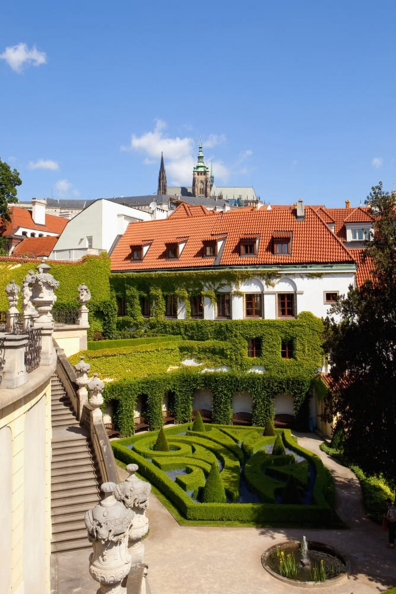 czech republic prague - 18th century vrtba garden (vrtbovska zahrada) and hradcany castle Canvas Art - Panoramic Images (27 x 9)