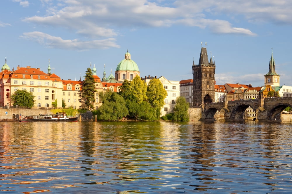 czech republic prague - charles bridge and spires of the old town Canvas Art - Panoramic Images (27 x 9)