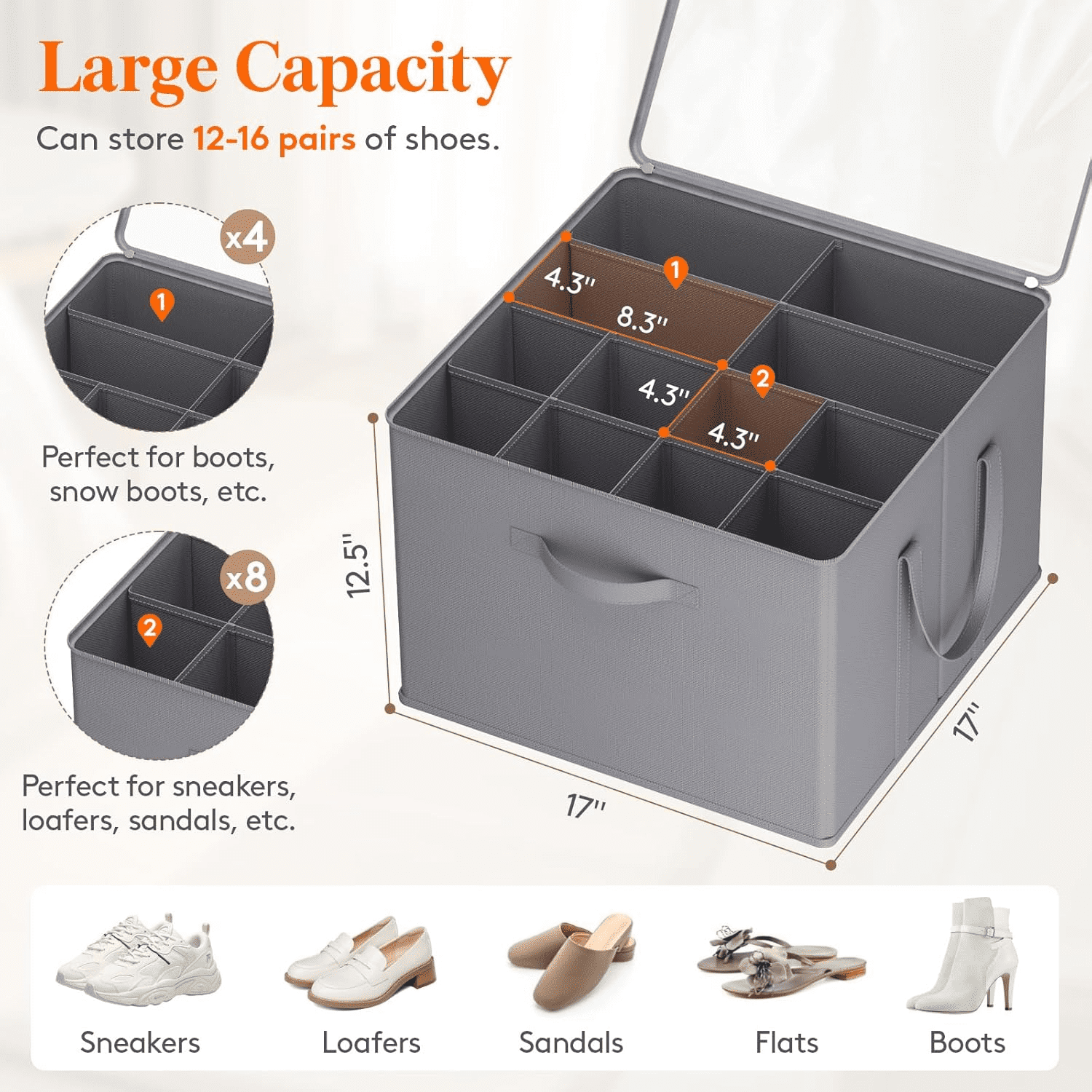 czjfbavk Shoe Storage Organizer for Closet Fits 12-16 Pairs Large Shoe ...