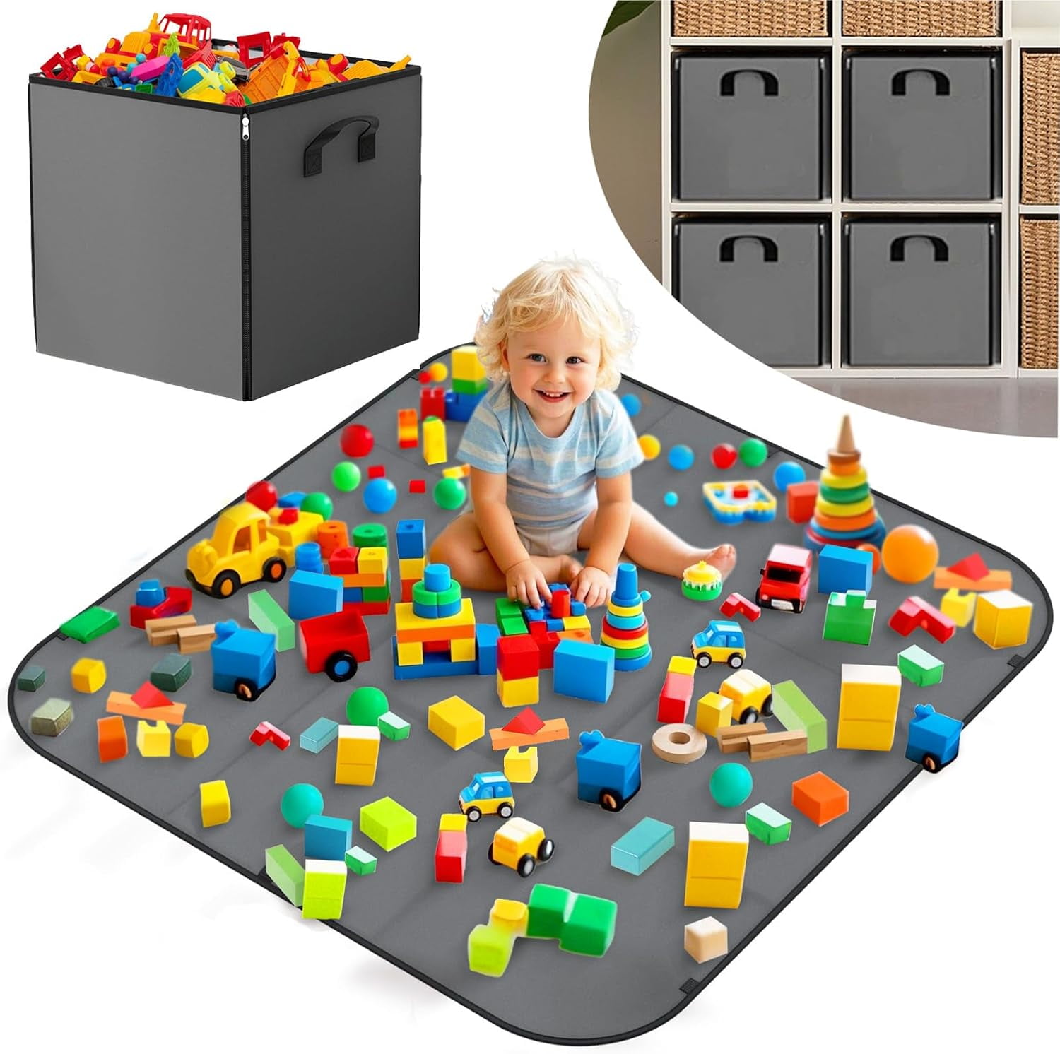 czqnlg 2 In 1 Toy Storage Play Mat Storage Box for Kids Children Space ...