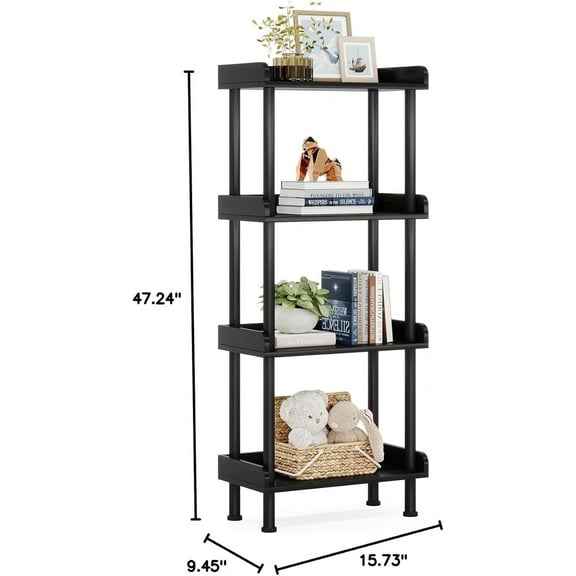 czqnlg Bookshelf Small Book Shelf  3 Tier Wood Bookcase Industrial Bookshelf with Edge Protection Metal Standing Book Shelves Display Book Rack for  Room Bedroom Home Office (Black)