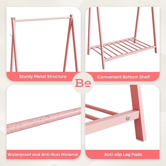 qewtrs Clothing Rack  46'' Steel  Garment Rack with Storage Shelf  Steel Costumes Clothes Hanging Rack  Small Clothes Rack with Hooks  Black gtr