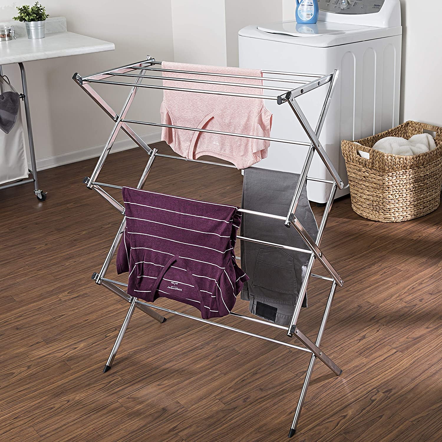 czqnlg Commercial Accordion Wood Drying Rack Chrome for Storage ...
