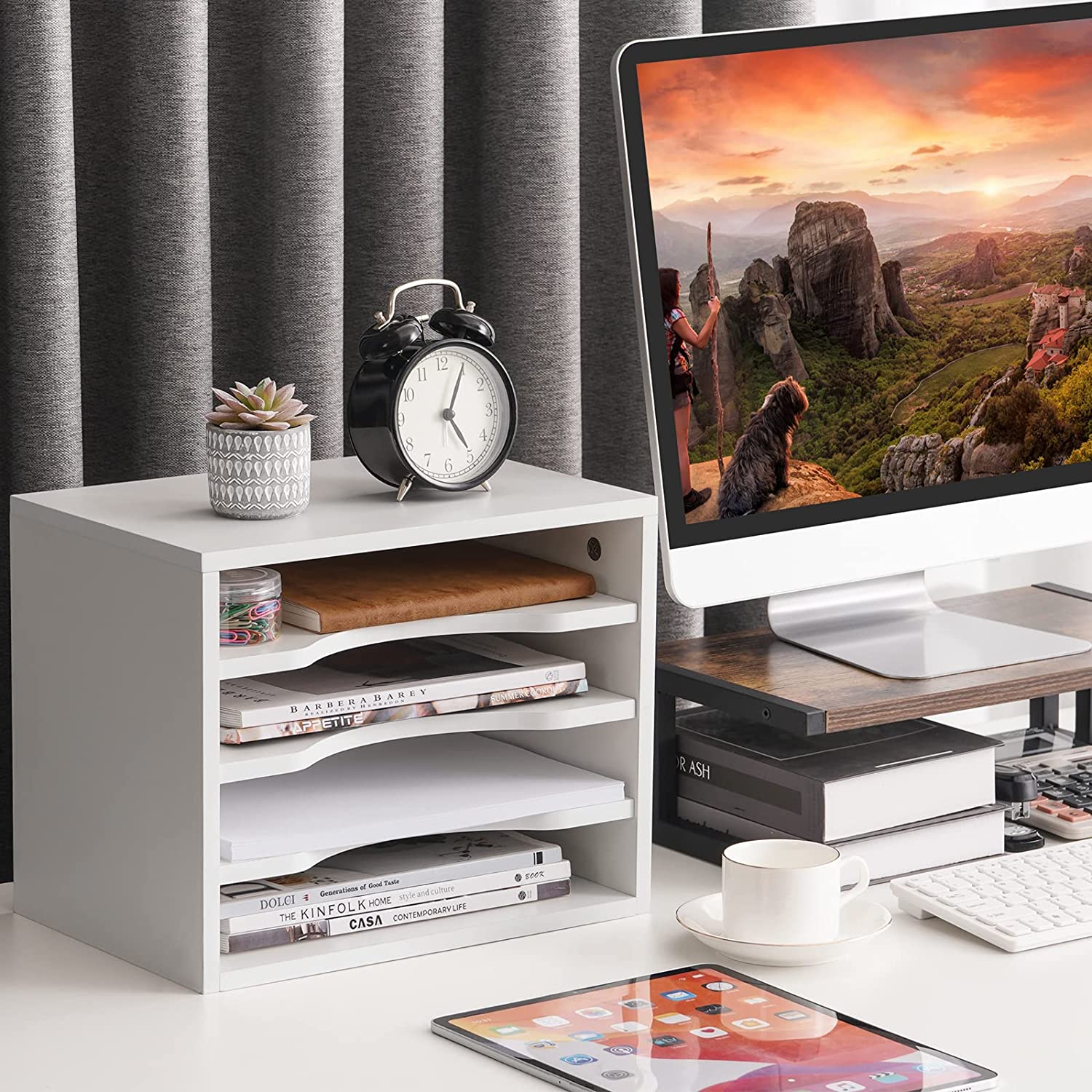 czqnlg Vintage Wood File Organizer Desktop 13.4\u2019\u2019 Document ...