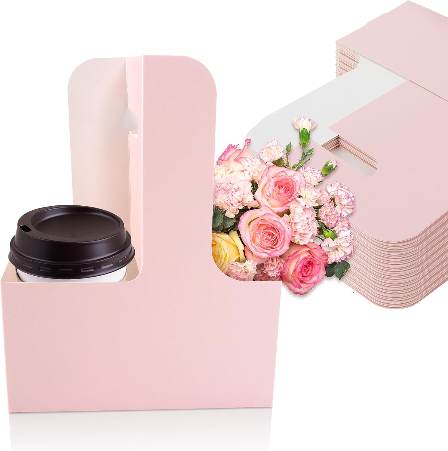 2 Cup Drink Carrier With Handle, 2025 New Disposable Cardboard Coffee Cup Holder Portable Foldable Tray Drink Caddy Cup Carriers Go Cup Holder Food Deliver
