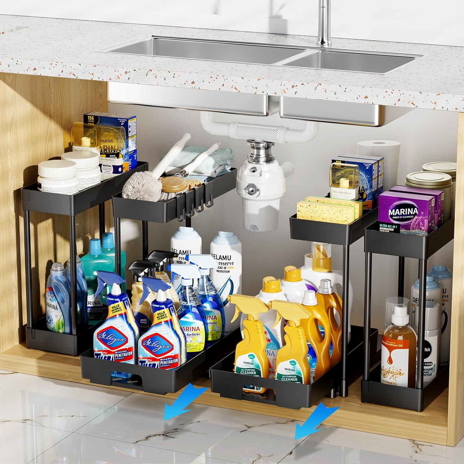 czyyul 2 Pack Under Sink Organizers and Storage 2 Tier Pull Out