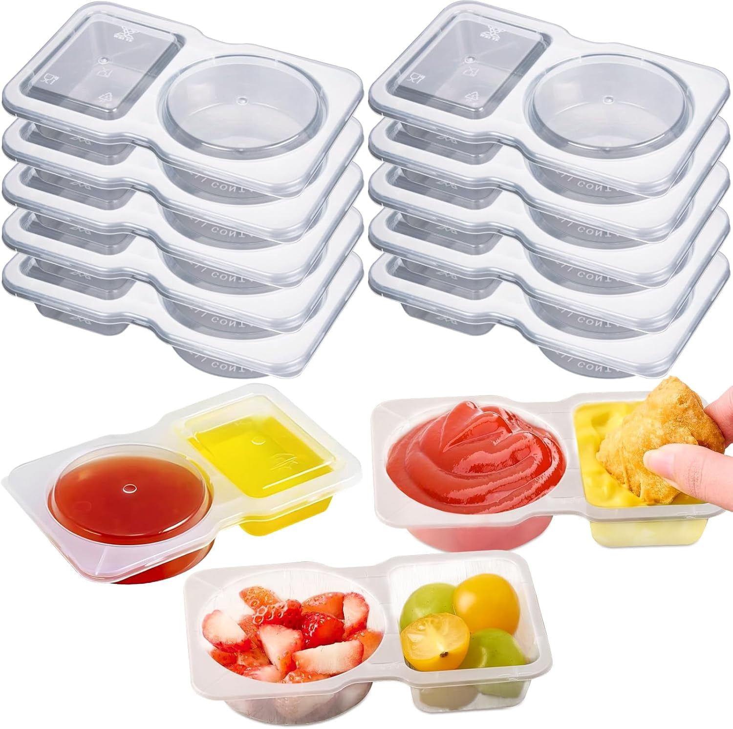 czyyul Double Compartment Condiment Container 10 Sets Double ...