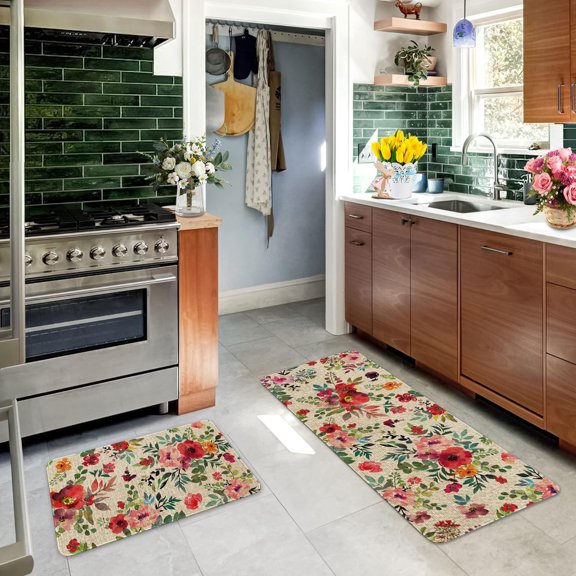 czyyul HIOPTY  Brown Kitchen Rug Mat Decor Country  Farmhouse Kitchen  Sets of 2 Washable Non-Slip Kitchen Mats for Floor 2 Piece