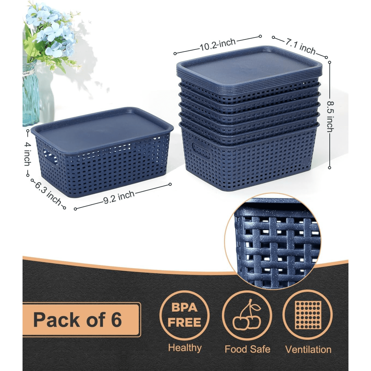 czyyul Plastic Storage Baskets Bins With Lid Organizing Container ...