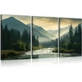 thumbnail image 1 of d 3Pcs Nature Landscape Wall Art Misty Forest Prints Mountain Pictures Dark Green Plant Posters Botanical River Canvas Painting Home Wall Decor for Living Room Bedroom Bathroom 12x16in, 1 of 7