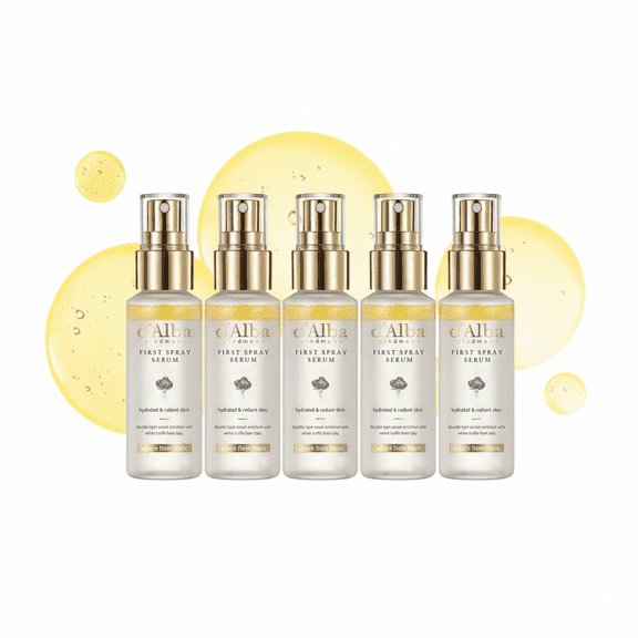 d'Alba First Spray Serum White Truffle Complex Mist, Hydrating Glow Finish, 1.69 fl oz, 5-Count Bundle