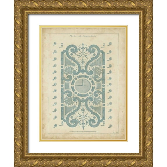 d Argenville, DeZallier 19x24 Gold Ornate Wood Framed with Double Matting Museum Art Print Titled - Garden Design in Blue I